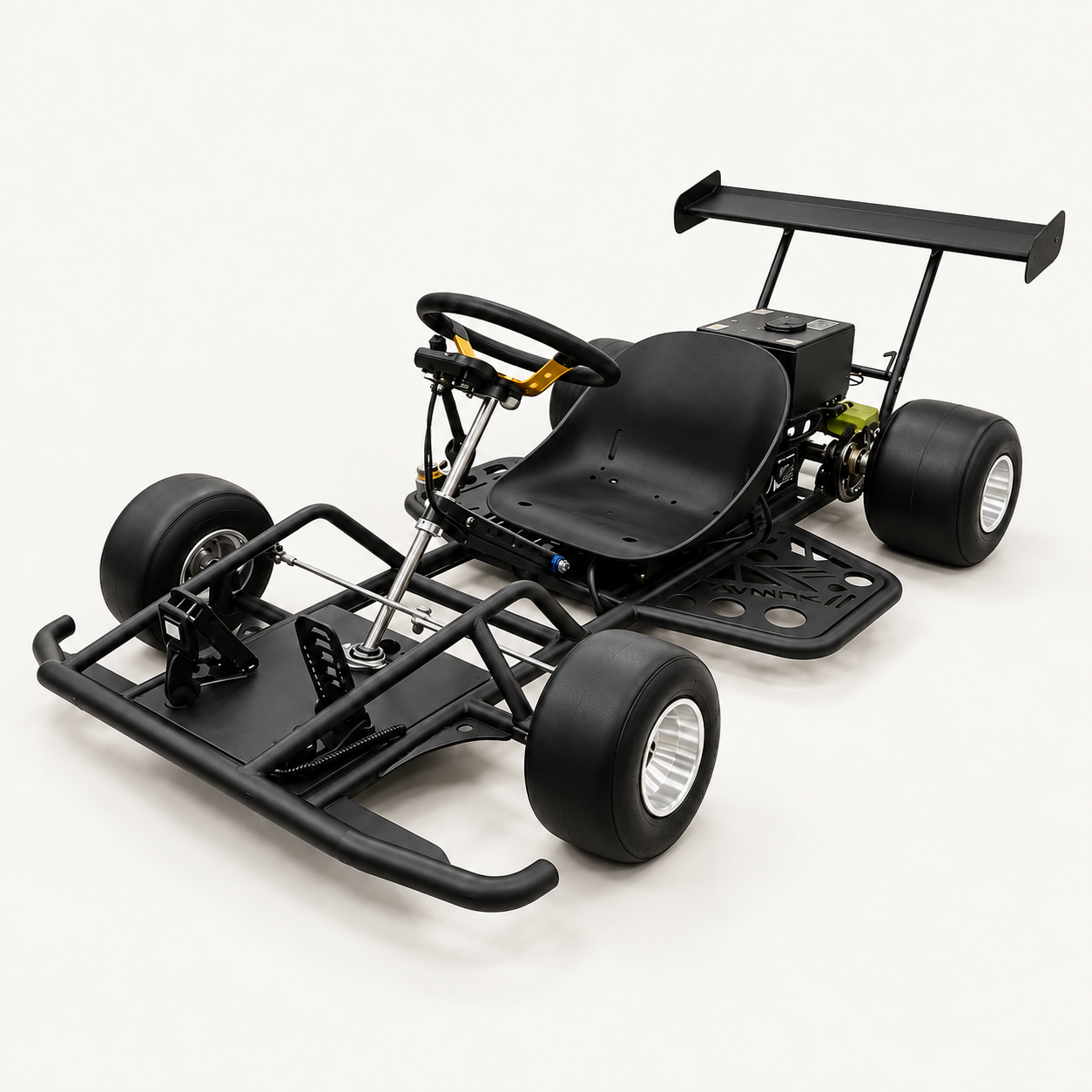 Black electric drift go-kart studio view